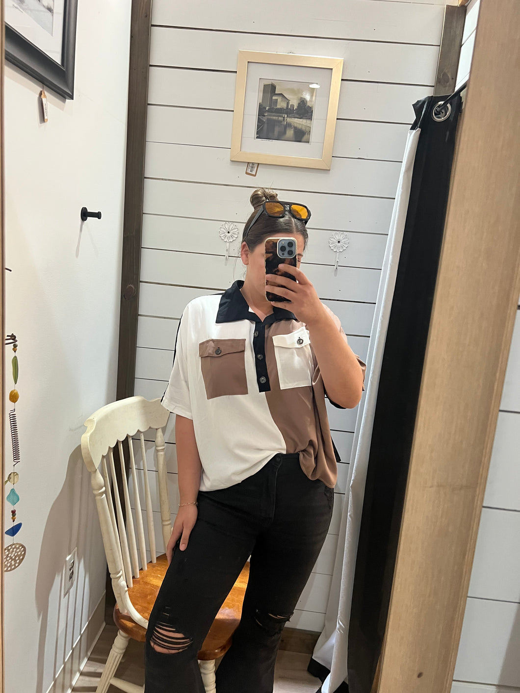 Vintage Latte Colorblock Top