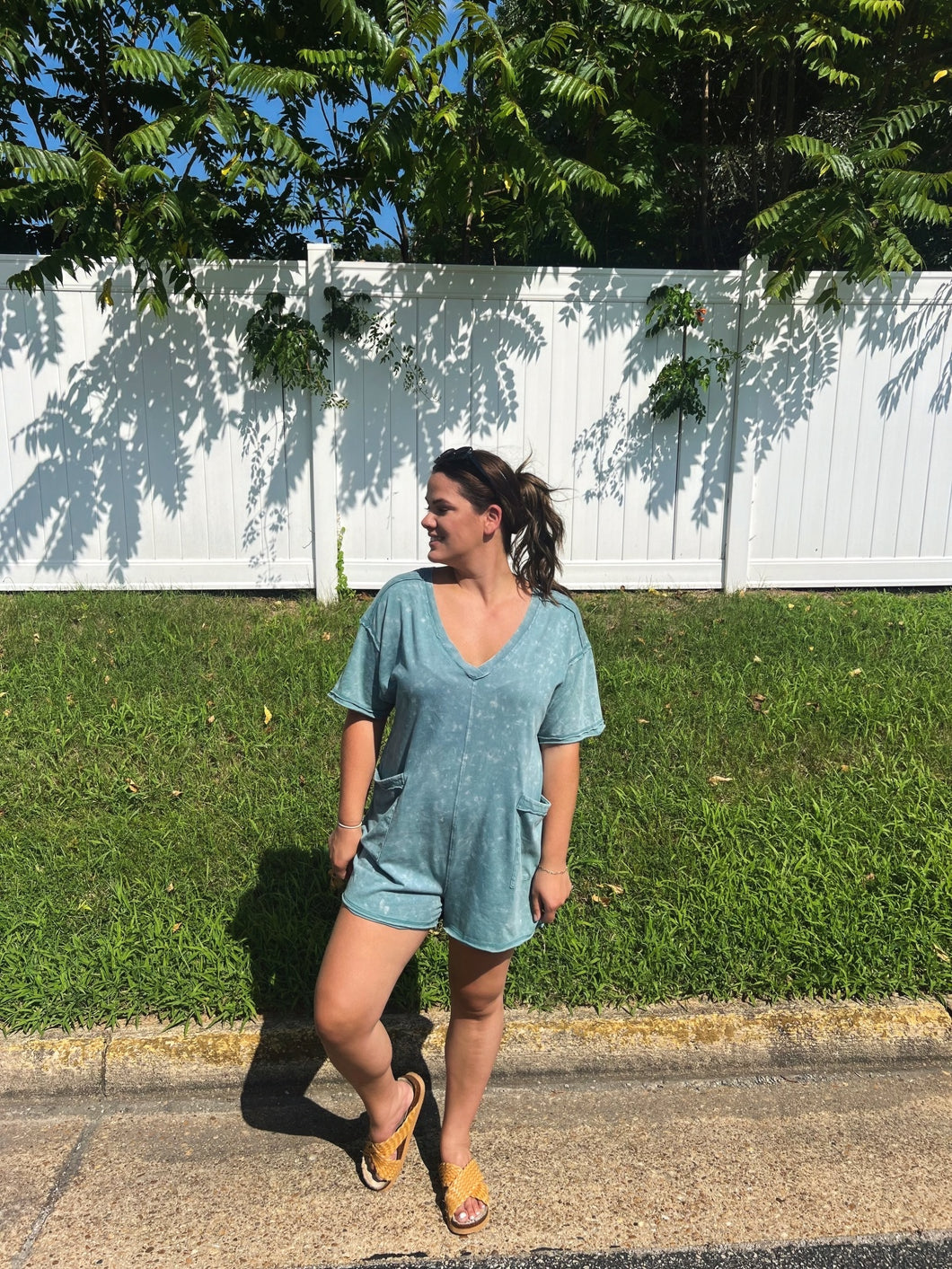 Take Out T-shirt Romper - Sage