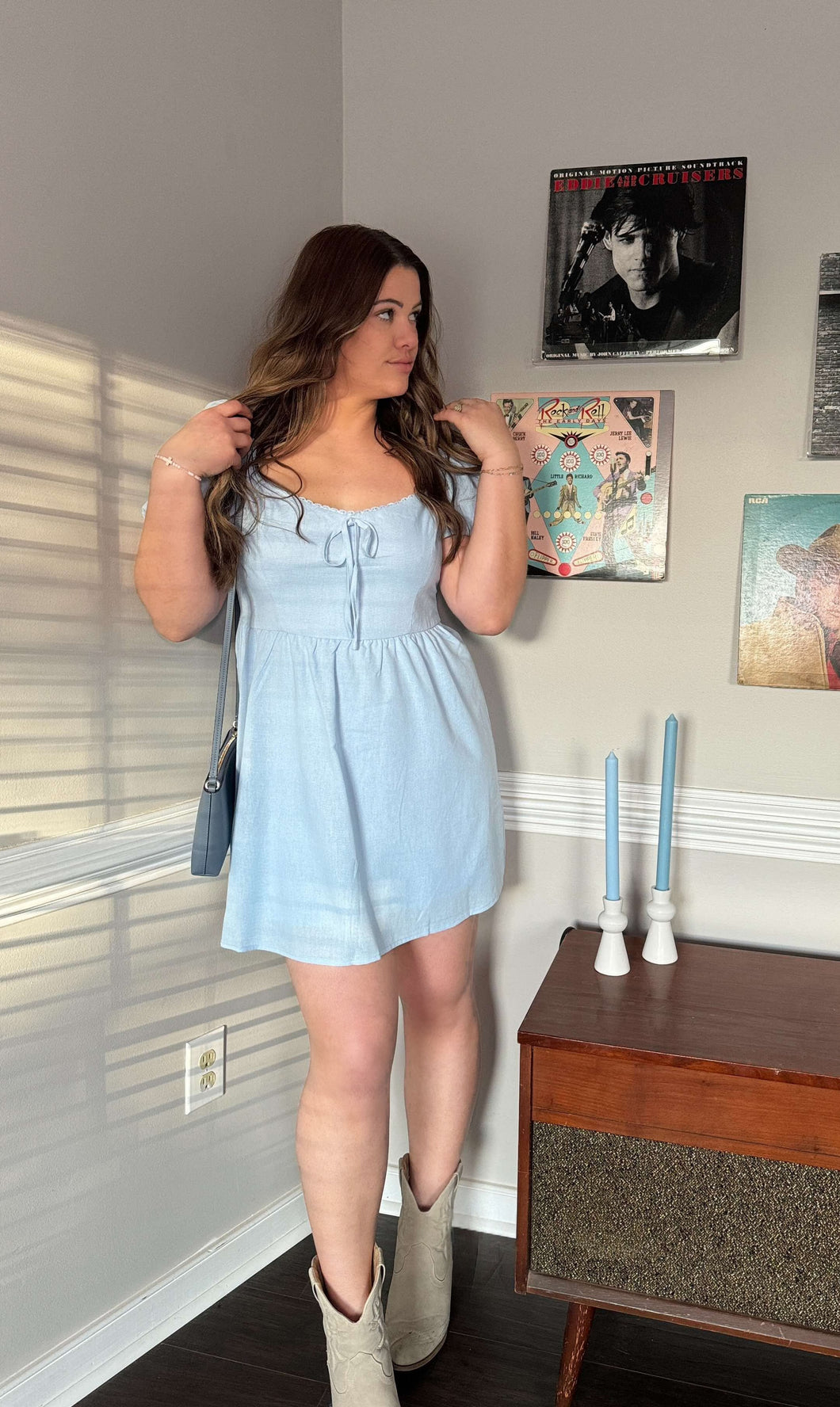 Juliet Puff Sleeve Mini Dress - Powder Blue