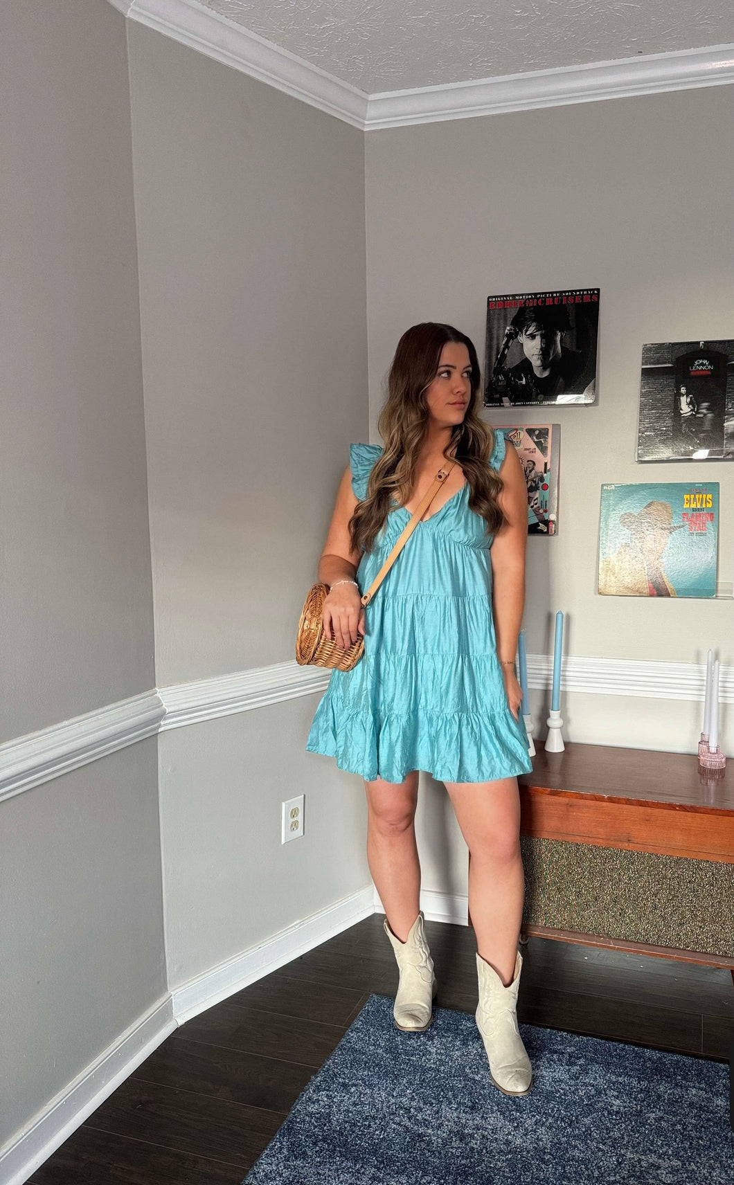Teal Dreams Tiered Mini Dress