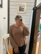 Oversized Henley Top - Brown