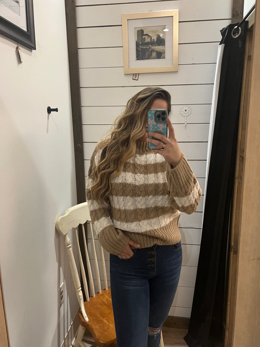 Cable Knit Striped Sweater